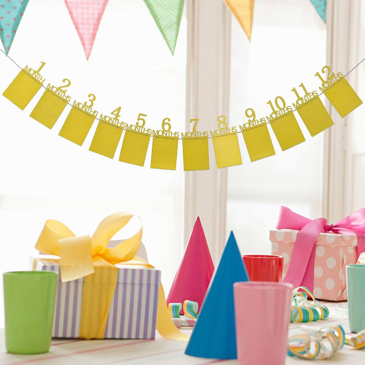 Party Banner Gold - 12 Month Gold Baby Birthday Photo