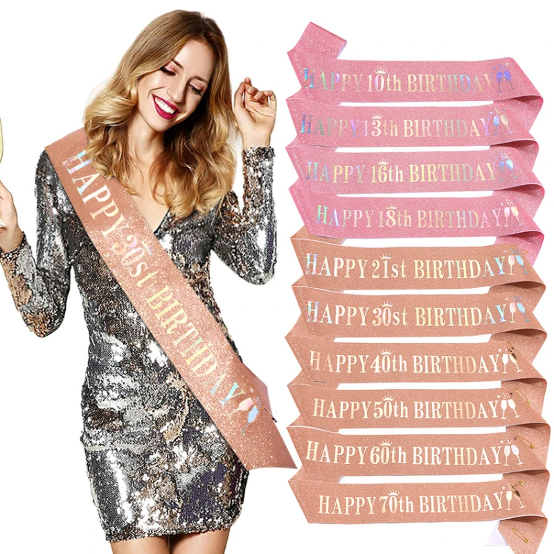 Happy 10th 13th 16th 21st 30th - Birthday Sash Glitter ulasan dan harga
