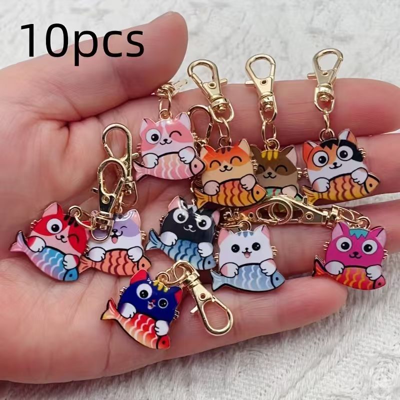 10pcs alloy printed cat keycha - Event Party ulasan dan harga