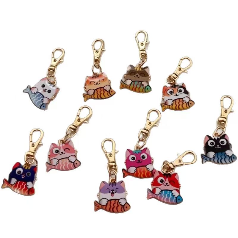 10pcs alloy printed cat keycha - Event Party ulasan dan harga